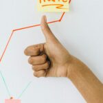 A hand giving a thumbs up in front of a profit growth chart, highlighting success.